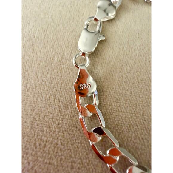 6MM 925Sterling Silver Cuban Chain flat Bracelet for Men &Women 20CM - Picture 6 of 7